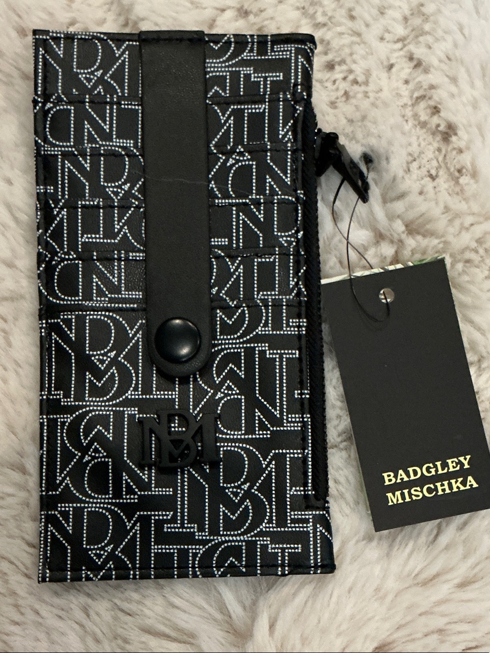 Badgley Mischka Black Logo Card & Key Pouch